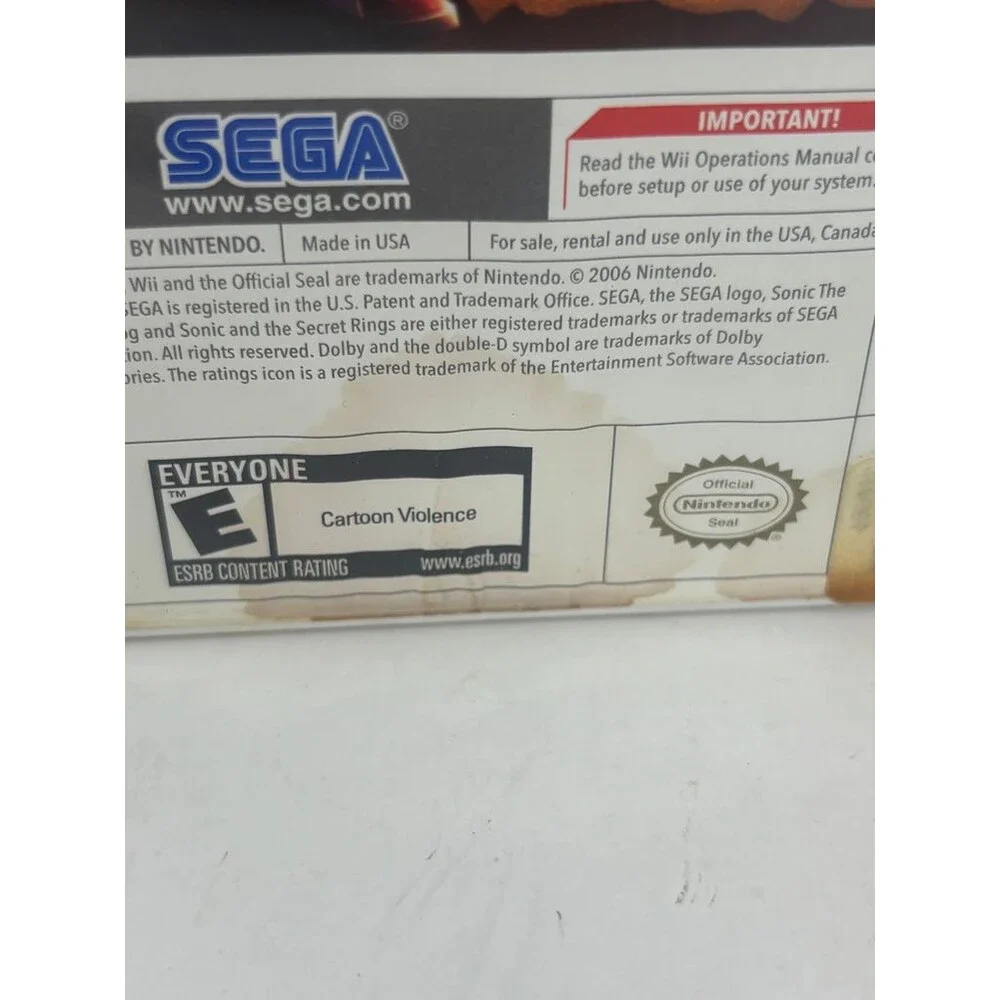 Sonic and the Secret Rings Wii (Nintendo Wii, 2007) Complete W/ Manual
